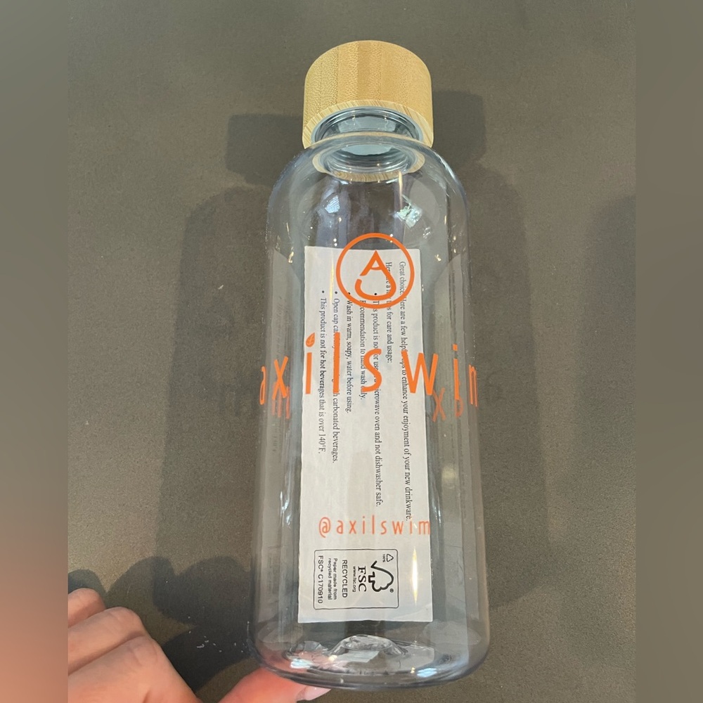 Axil Swim Clear Glass Water Bottle with Bamboo Lid